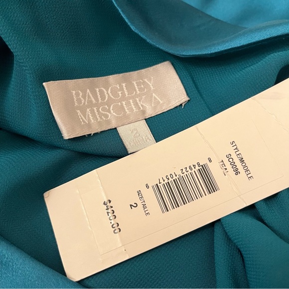 BADGLEY MISCHKA dress silk formal one shoulder SC0096 Grecian mini teal green 2 - Picture 12 of 13
